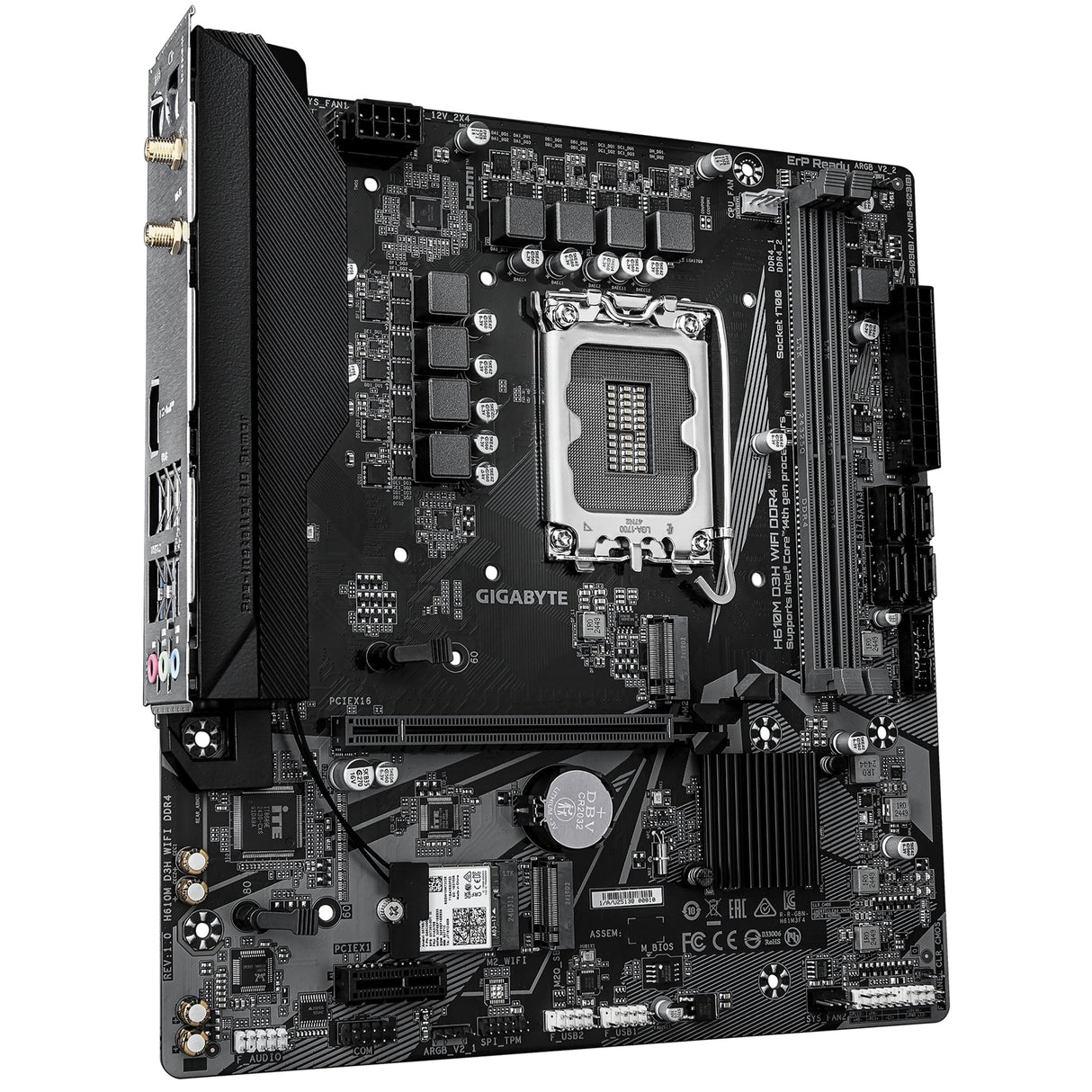Gigabyte H610M D3H WIFI DDR4 Intel 1700 Socket Motherboard, Micro-ATX, 2x DDR4 Slots, 2x M.2 Socket, GbE LAN, Wi-Fi 5, 1x HDMI Port