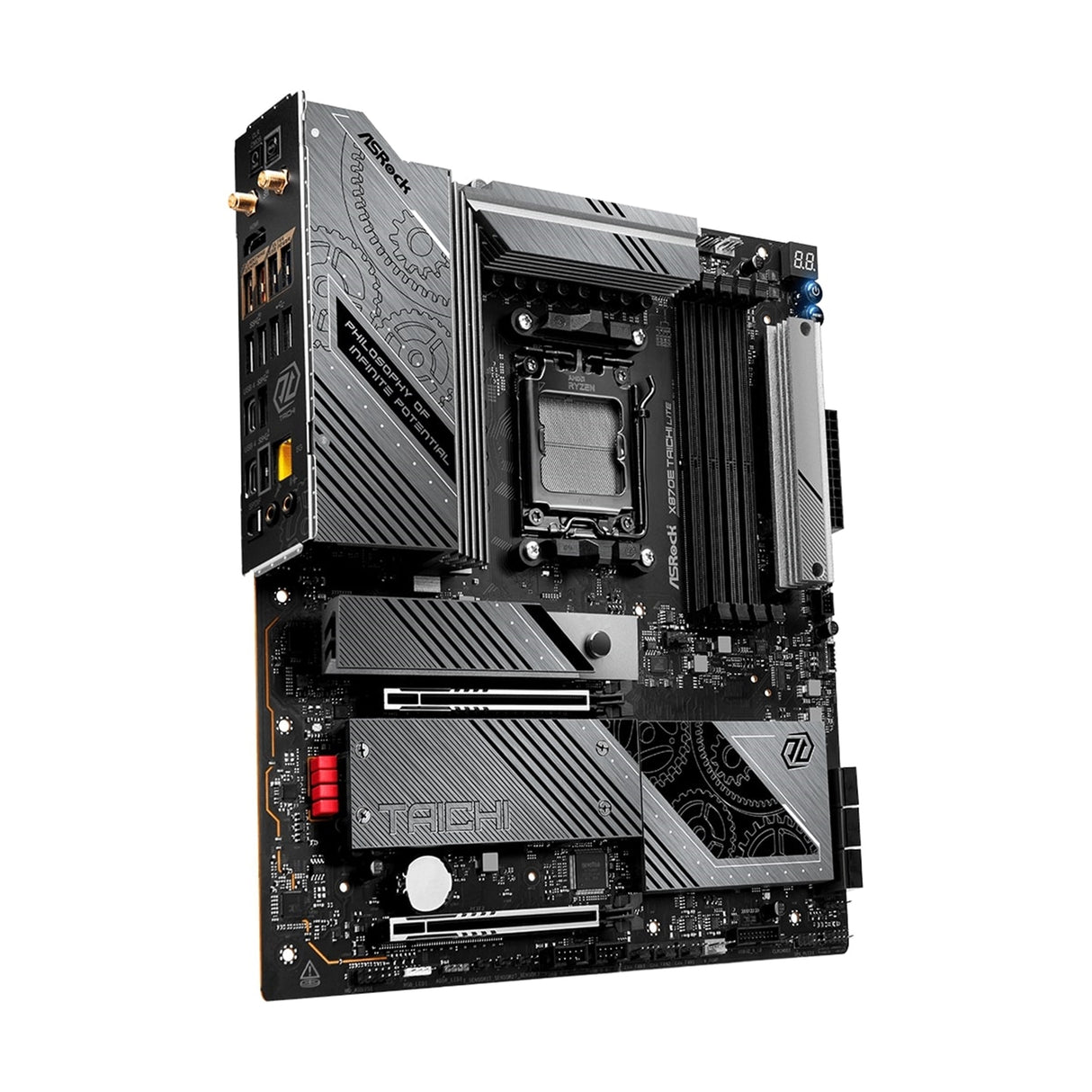 ASRock X870E TAICHI LITE AMD AM5 Socket Motherboard, E-ATX, 4x DDR5 Slots, 4x M.2 Sockets, Fitted I/O Shield, 5GbE LAN, Wi-Fi 7, 1x HDMI Port / 2x USB-C (USB4)
