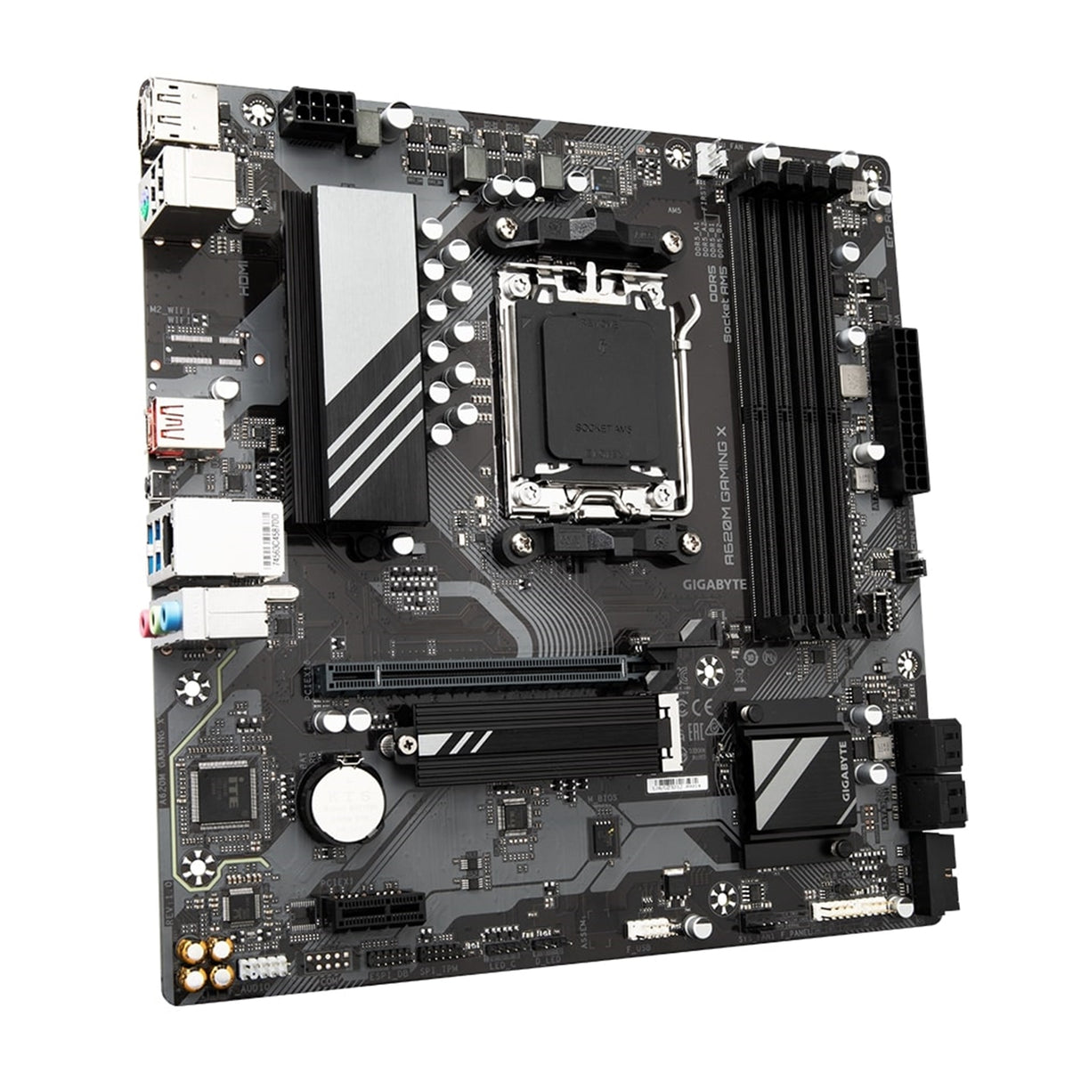 Gigabyte A620M GAMING X AMD AM5 Socket Motherboard, Micro-ATX, 4x DDR5 Slots, 1x M.2 Socket, GbE LAN, 1x DisplayPort / 1x HDMI Port