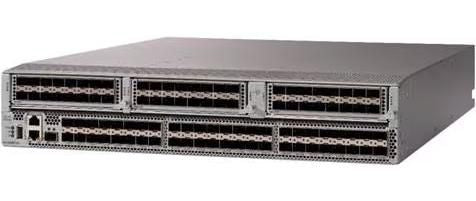 Cisco MDS 9396T 32G 2 RU Fibre Channel Switch, with 48 active Fibre Channel ports, 2 fans, 2 PSU, port side intake