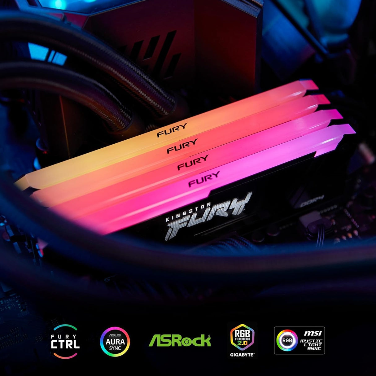 Kingston FURY Beast KF432C16BB2A/8 8GB (1x 8GB) DIMM System Memory, 3200MHz, DDR4, CL16, Black, RGB, Intel XMP
